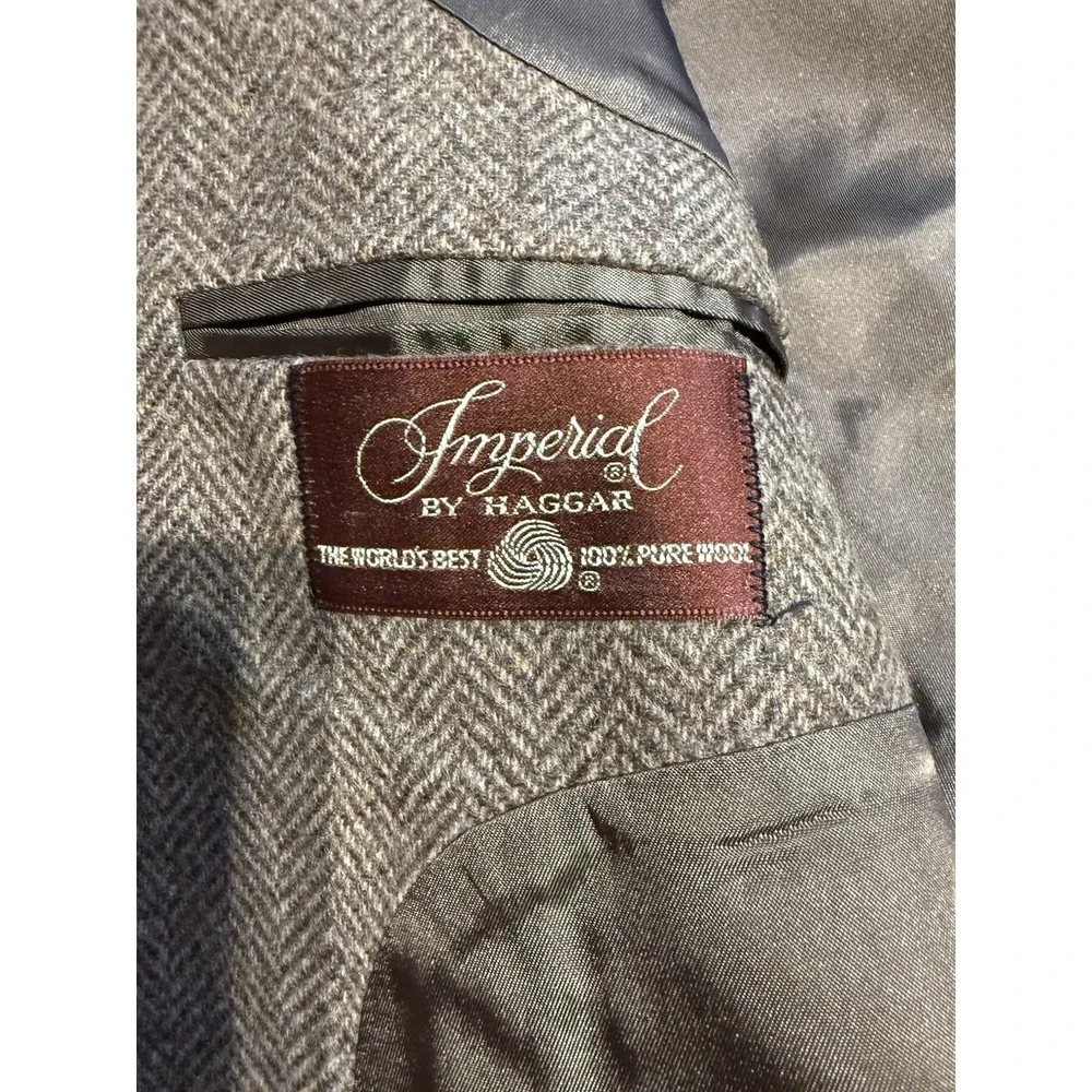 Haggar Imperial Blazer 42L Brown Herringbone‎ Wool Tweed Sport Coat USA Made
